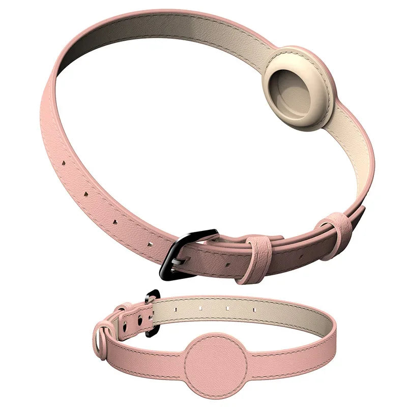 Leather AirTag Cat Collar-Non Breakaway Kitten Collar with Apple Air Tag Holder-Lightweight Pet Collars for Girl Boy Cat,Puppies