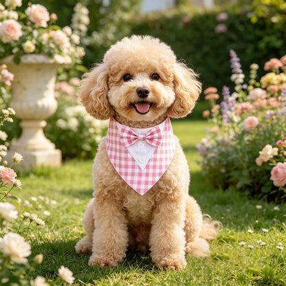 Sucado Dog Bandana with Bow Tie, Formal Tuxedo Pet Triangle Scarf, Adjustable Velcro Wedding Outfit for Small Medium Large Dogs