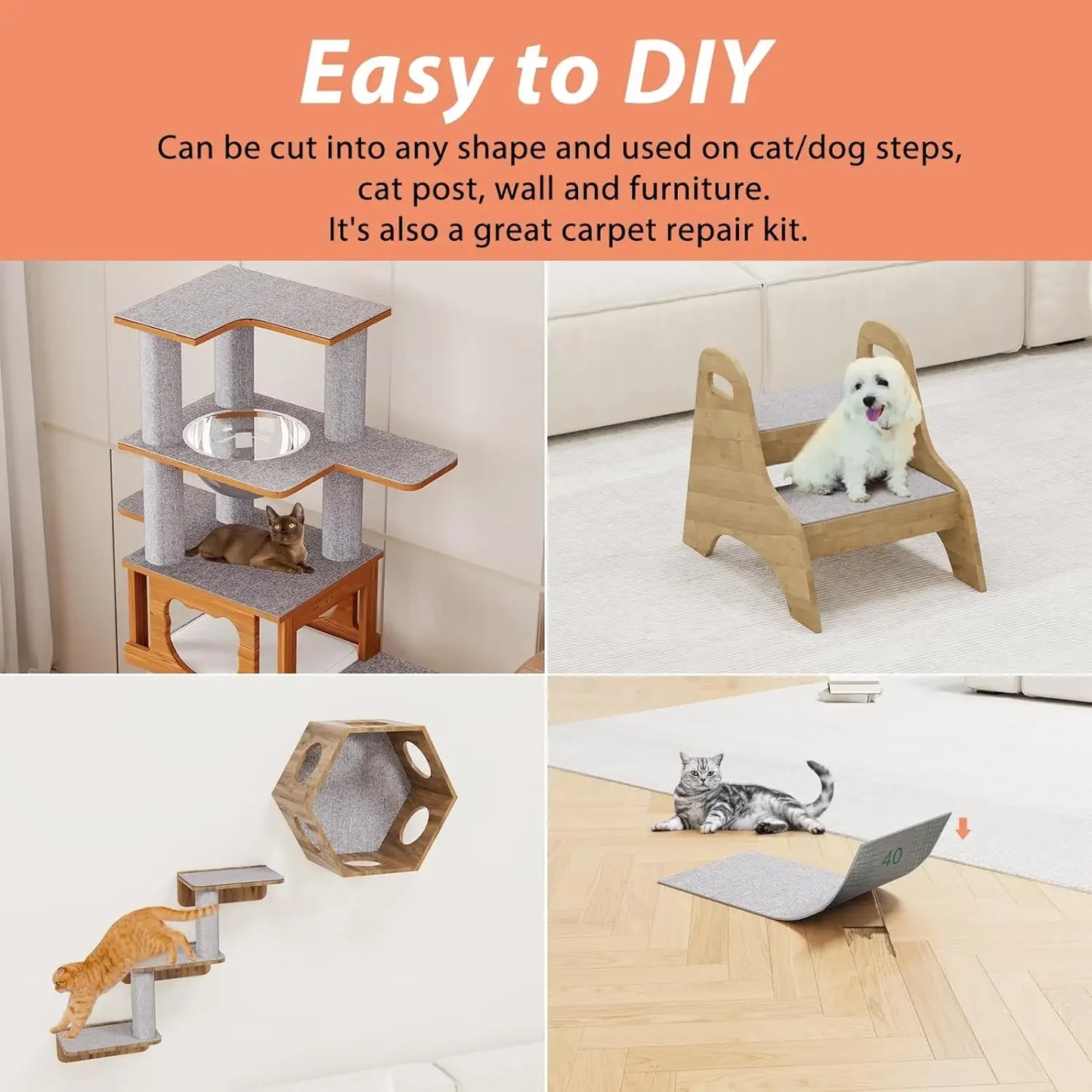 Cat Scratch Protector with Selfadhesive Freeform Cutting Carpet Mat Cat Scratch Protection Furniture Pet Training Sofa Protector