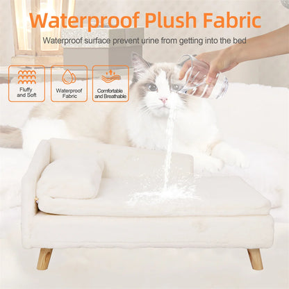 L-Shape Dog Sofa Bed Cat Cushion Stool Warm Nesting Couch with Rubber Wooden Legs Soft Comfortable Pet Furniture