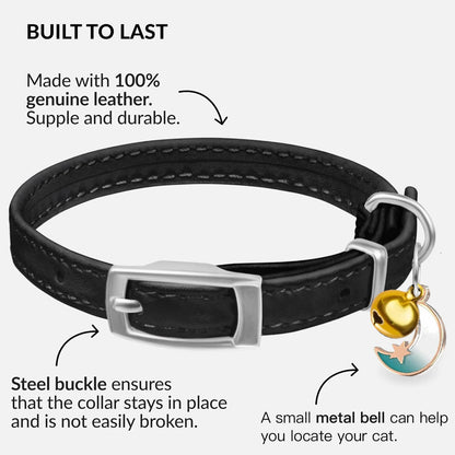 Leather AirTag Cat Collar with Bell -Elastic band Kitten Collar with Apple Air Tag Holder - Pet Collars forCats, Small Dogs