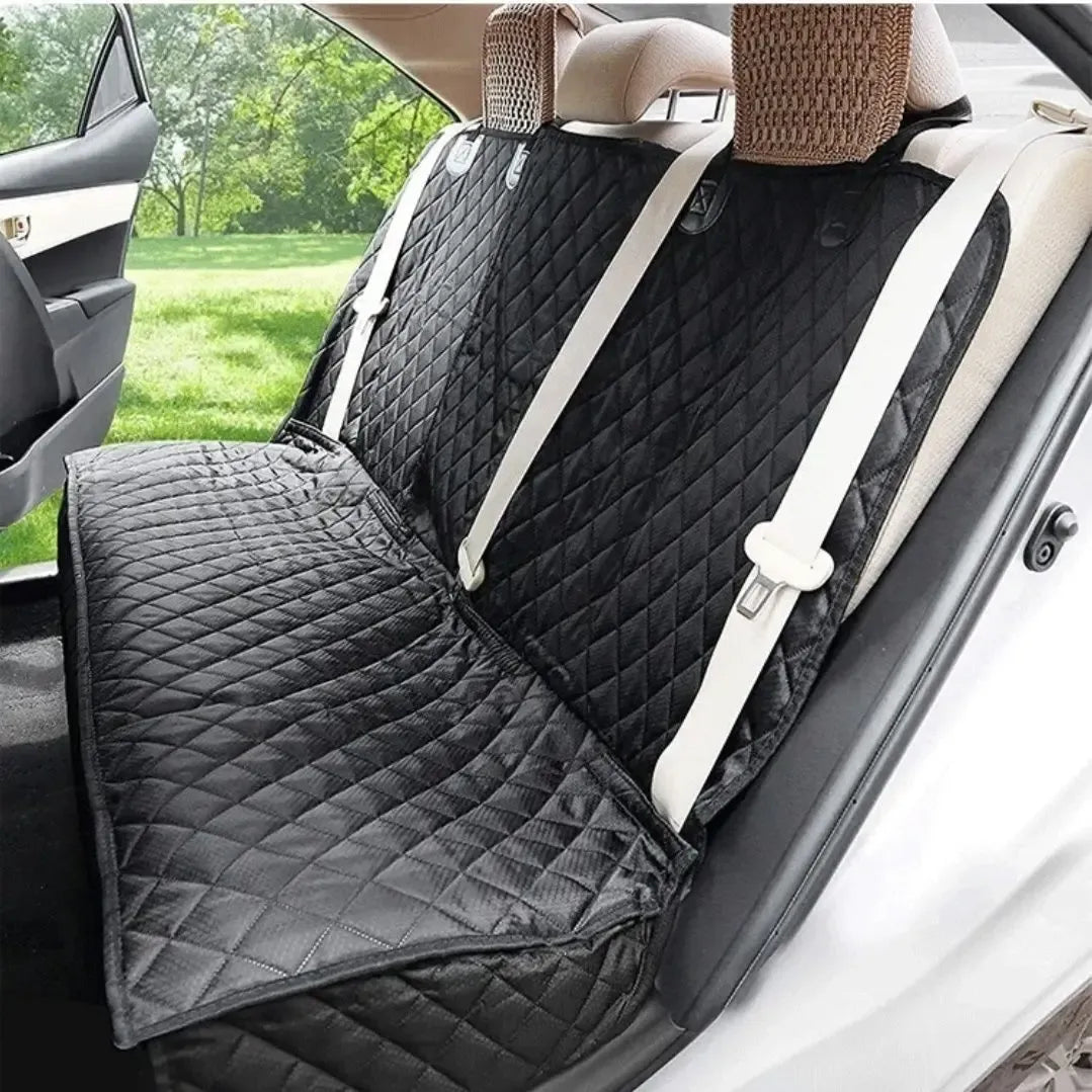 Waterproof Dog Car Seat Cover – Quilted Rear Seat Protector with Center Armrest & Seat Belt Access