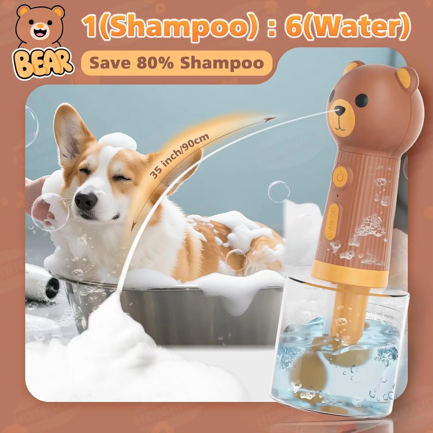 Electric Dog Shampoo Foamer with Bath Brush - Automatic Soap Dispenser for Outdoor Pet Wash After Walks