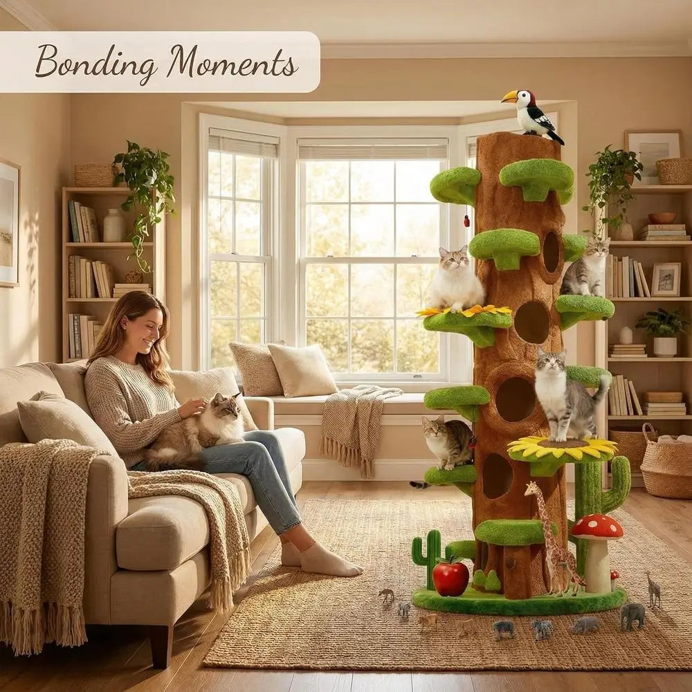 90-Inch Tall Luxury Cat Tree with Hiding Spots for Multiple Cats and Multi-Level Play