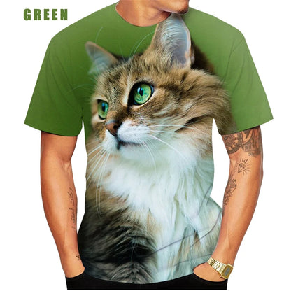 Cat 3D Printed Men's T-shirt Cute Animal Print Loose Short-sleeved Tee Tops Kids Women Fashion Simple Harajuku T Shirt Clothing