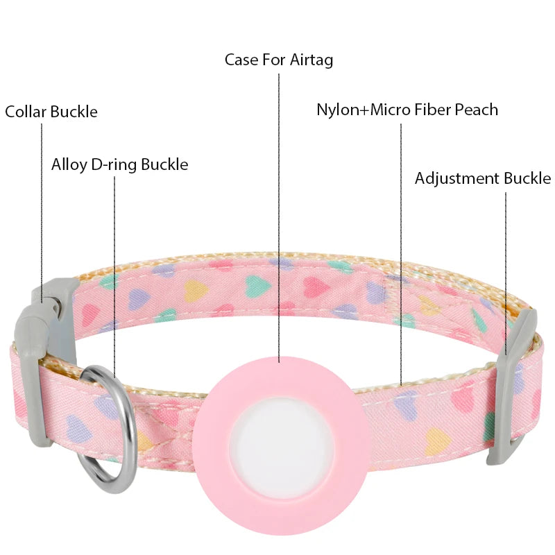 Cute Pet Collar For Airtag Adjustable Collar For Cat Small Dog Anti-lost Durable Cat Necklace Puppy Collar Heart Shape Printing