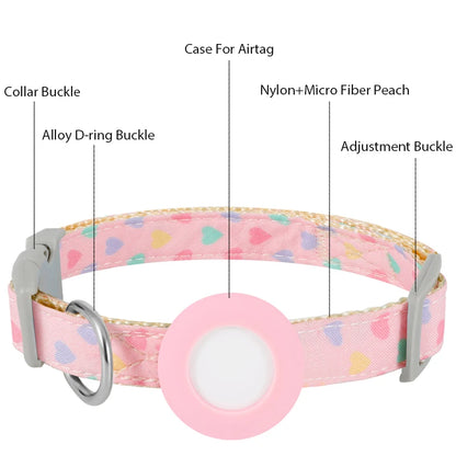 Cute Pet Collar For Airtag Adjustable Collar For Cat Small Dog Anti-lost Durable Cat Necklace Puppy Collar Heart Shape Printing