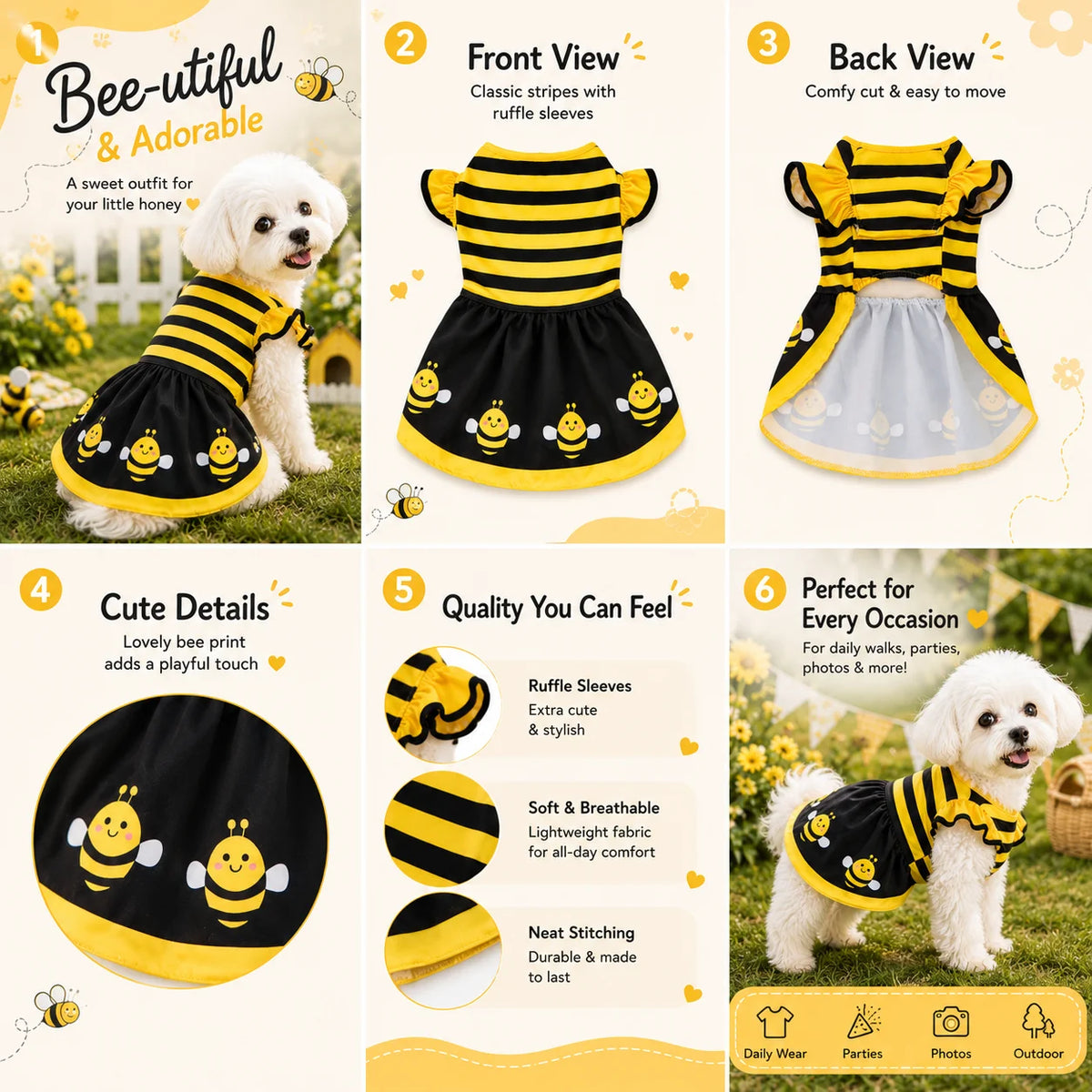 Bumble Bee Dress Costume for Dogs & Cats