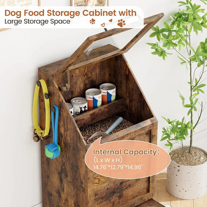 Large Dog Food Storage Cabinet with Hidden Feeding Station & Stainless Steel Bowls