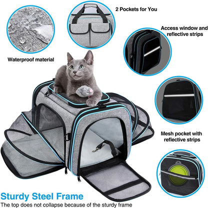 Airline-Approved Expandable Pet Carrier for Small Dogs & Cats – Soft-Sided Collapsible Travel Bag with 4-Way Access