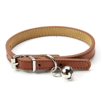 Soft Genuine Leather Cat Collar With Bell Adjustable Puppy Neck Strap For Kitten Necklace Cat Accessories Pet Supplies XS/S