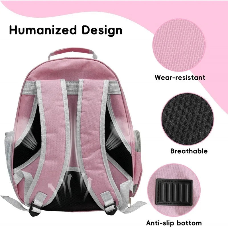 Portable Pink Pet Backpack Carrier for Cats - Comfortable and Breathable Travel Bag for Small Animals