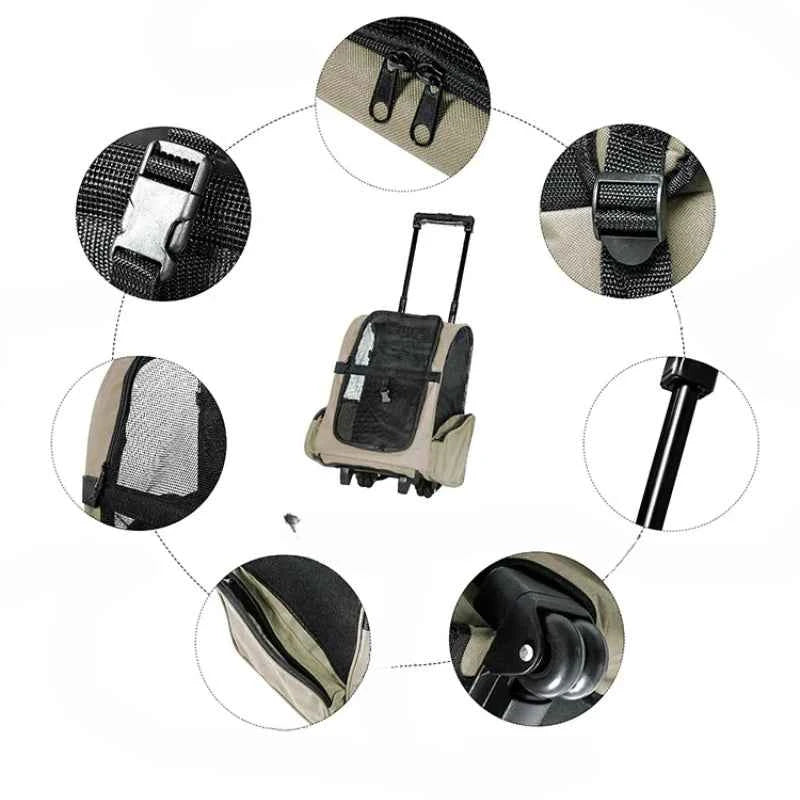 Portable Travel Pet Bag Trolley Case Double Shoulder Cat Backpack Dog Outing Rolling Luggage Dual Shoulder Travel Holder