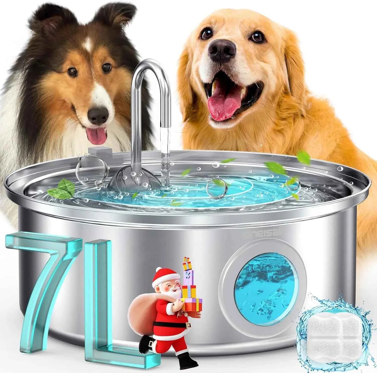 7L Stainless Steel Dog Water Fountain, Quiet Pump & Triple Filtration for Pets
