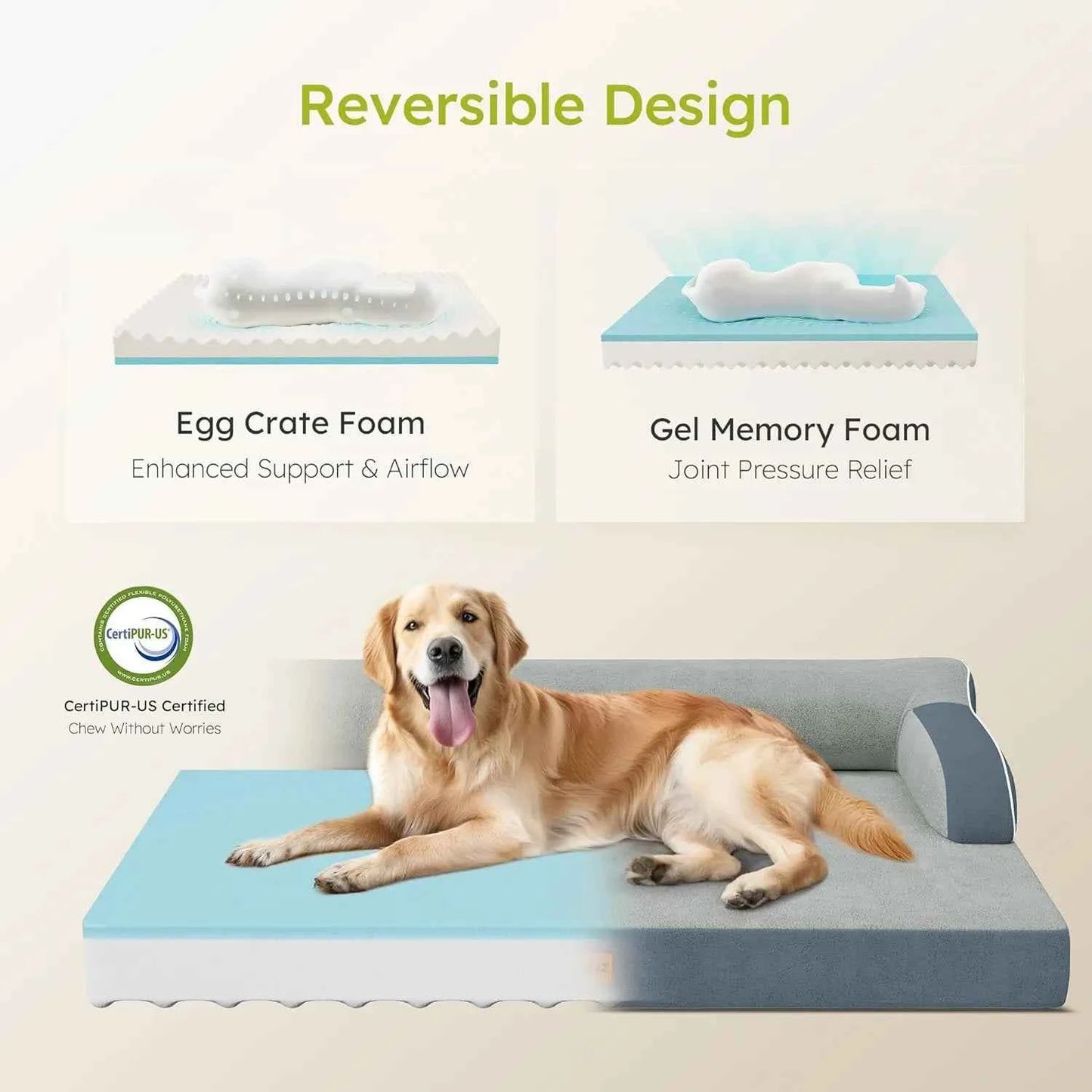 Extra Large Orthopedic Dog Bed with Cooling Memory Foam, Washable Waterproof Cover, Non-Slip Bottom, Dark Grey