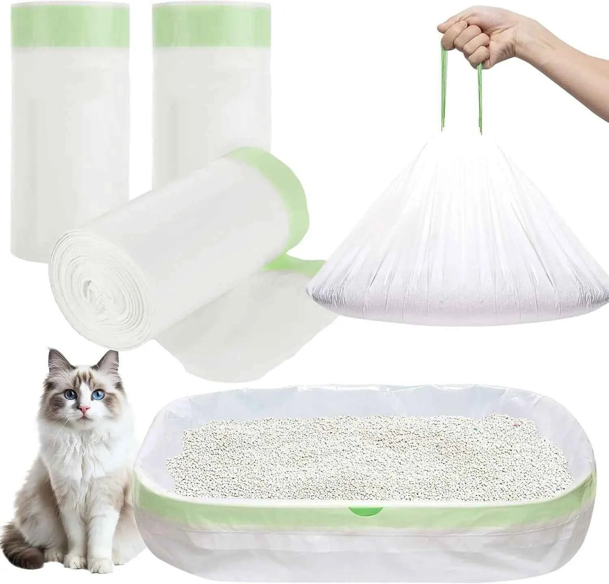Heavy Duty Cat Litter Box Liners – Jumbo 37 x 18 Inch Drawstring Bags