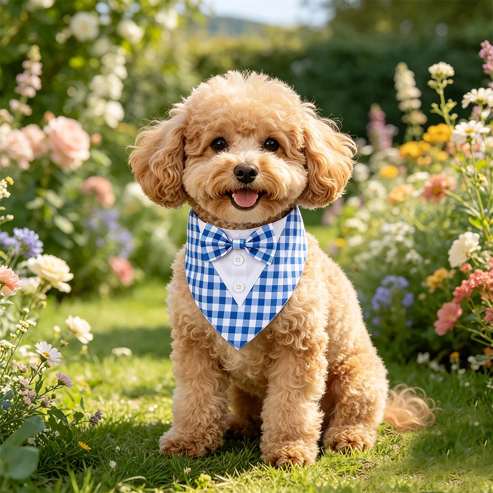 Sucado Dog Bandana with Bow Tie, Formal Tuxedo Pet Triangle Scarf, Adjustable Velcro Wedding Outfit for Small Medium Large Dogs