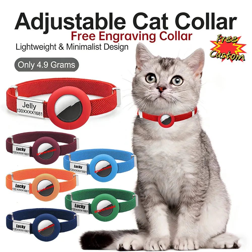 Fashion AirTag Cat Collar with Custom Name Tag & Holder