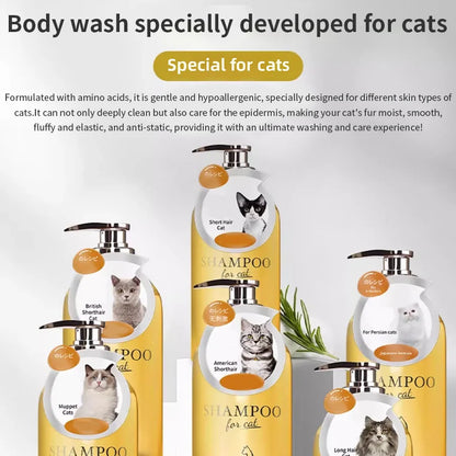 PetClear Cat Shampoo 500ml Cat-Specific Cleaning Care Deodorizing Natural Non-Irritating Gentle Bath Gel