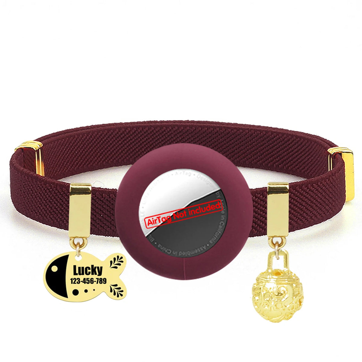 Customized AirTag Cat Collar with Bell, Name Tag & Holder