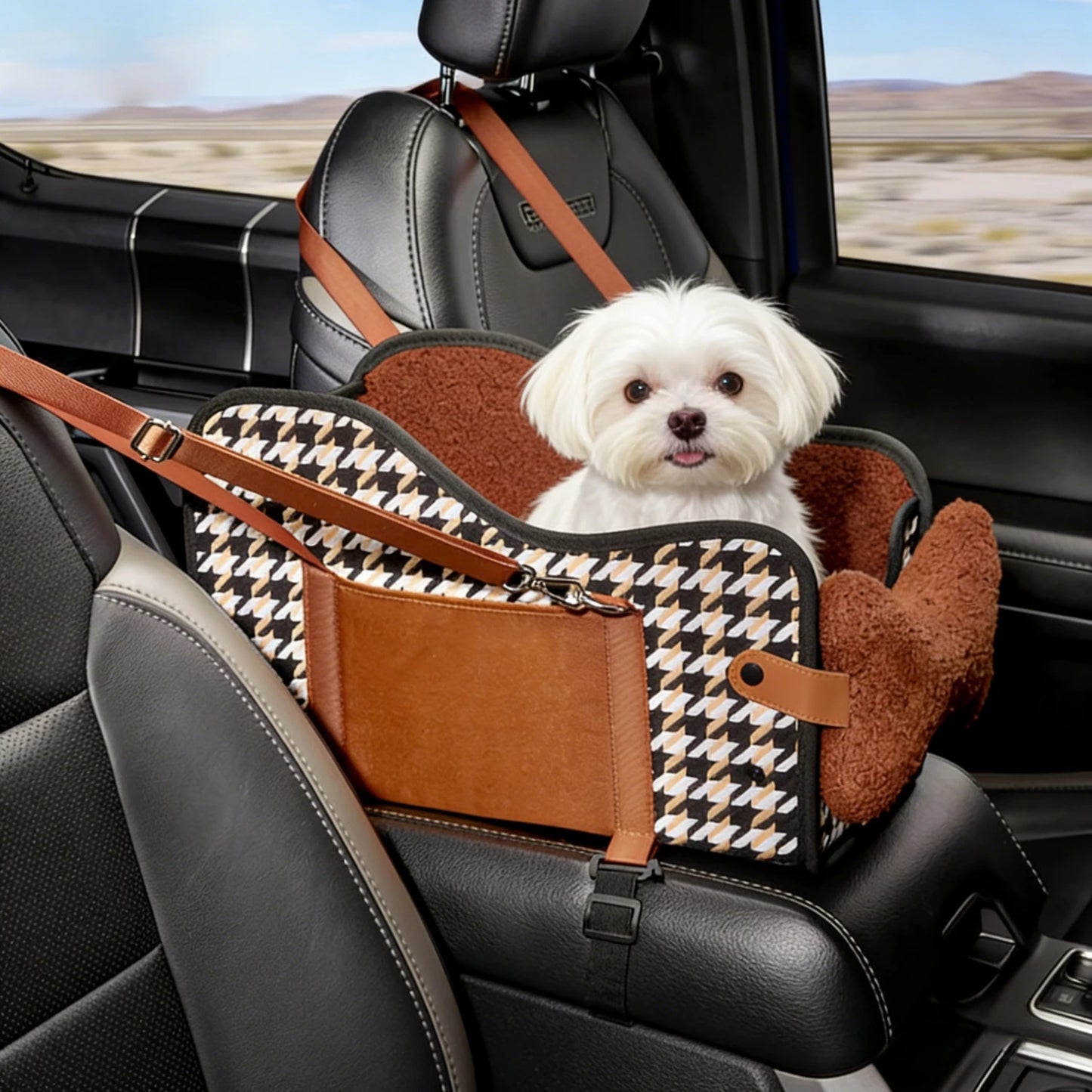 Pet Booster Seat for Car Armrest, Center Console Dog Bed, Small Dog Travel Safety Carrier
