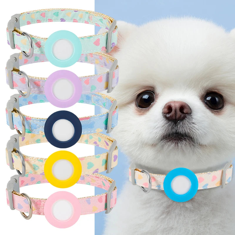 Cute Pet Collar For Airtag Adjustable Collar For Cat Small Dog Anti-lost Durable Cat Necklace Puppy Collar Heart Shape Printing