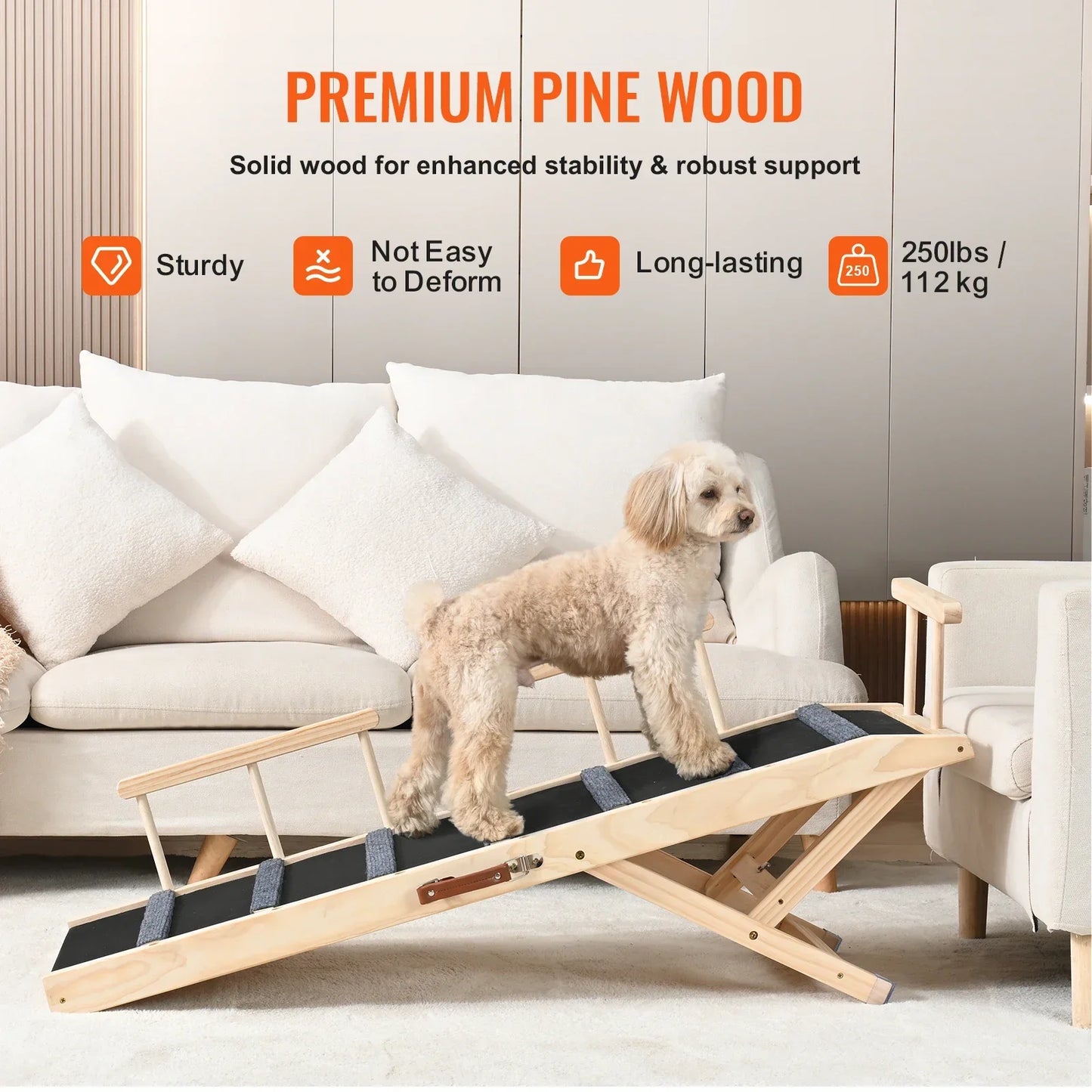 %a Dog Ramp Folding Ladder Anti-slip High Adjustable Wooden Pet Ramp Removable for Small Old Dog Climbing Stairs Sofa Car Bed
