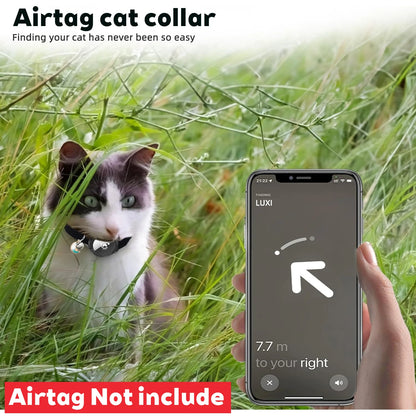 Elastic Safe AirTag Cat Collar, Anti-lost Pet Collar with Bell & GPS Tracking Holder Case for Cats Puppies（Airtag not included）