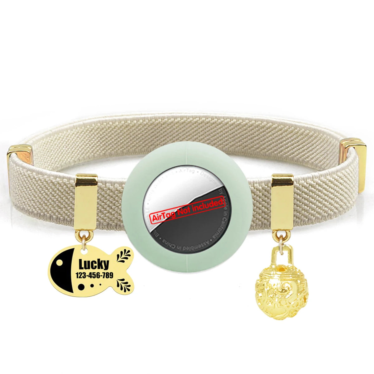 Customized AirTag Cat Collar with Bell, Name Tag & Holder