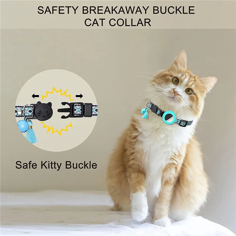 New Airtag Pet Collar Adjustable Nylon Puppy Cat Collar With Bell Anti-lost Pet Necklace With Apple Airtag Holder Pet Supplies