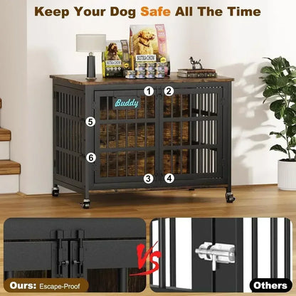 Medium Dog Crate Furniture, Heavy-Duty Indoor Kennel for 41/33/27 Dogs, Sturdy Metal Cage, Ideal for Anxiety Relief and Home Déc