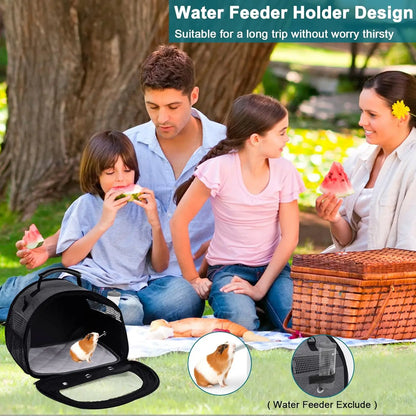 Foldable Small Pet Carrier with Water Bottle Holder, Breathable Mesh & Removable Liner for Hamsters, Rabbits (Grey)