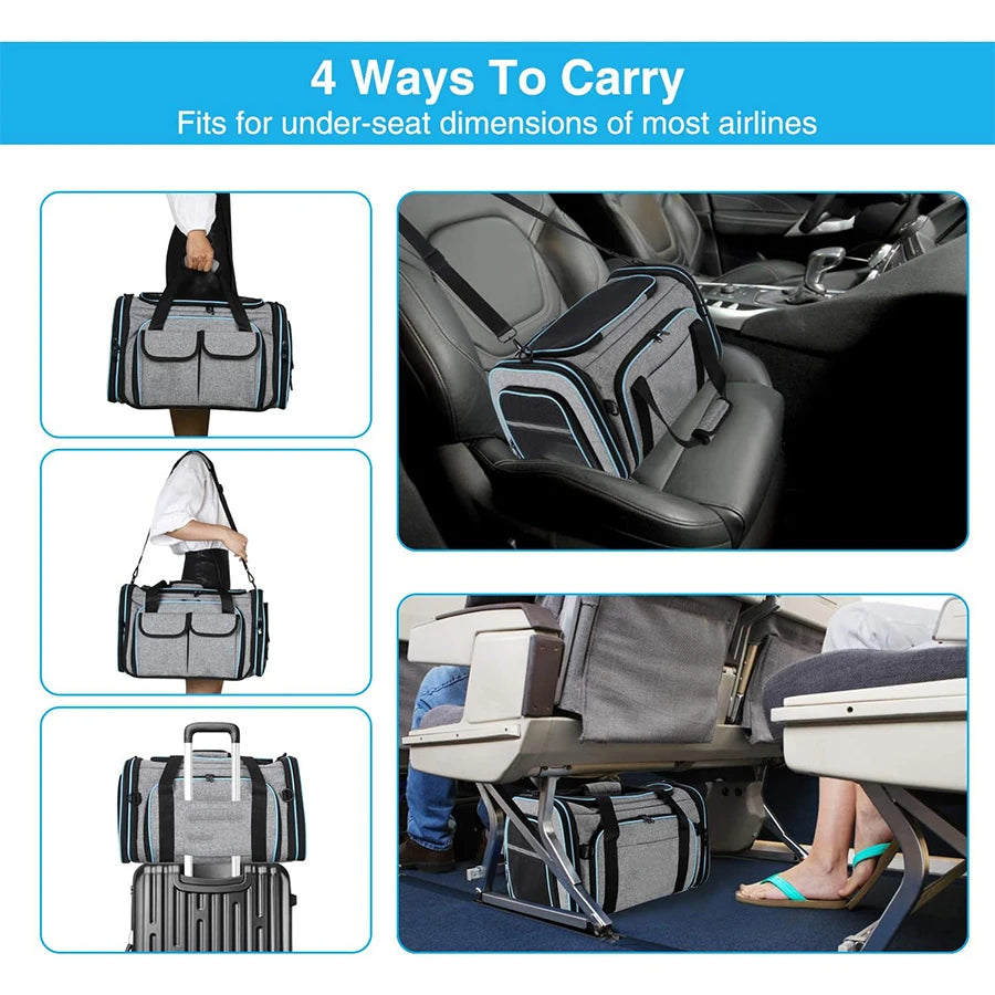 Airline-Approved Expandable Pet Carrier for Small Dogs & Cats – Soft-Sided Collapsible Travel Bag with 4-Way Access