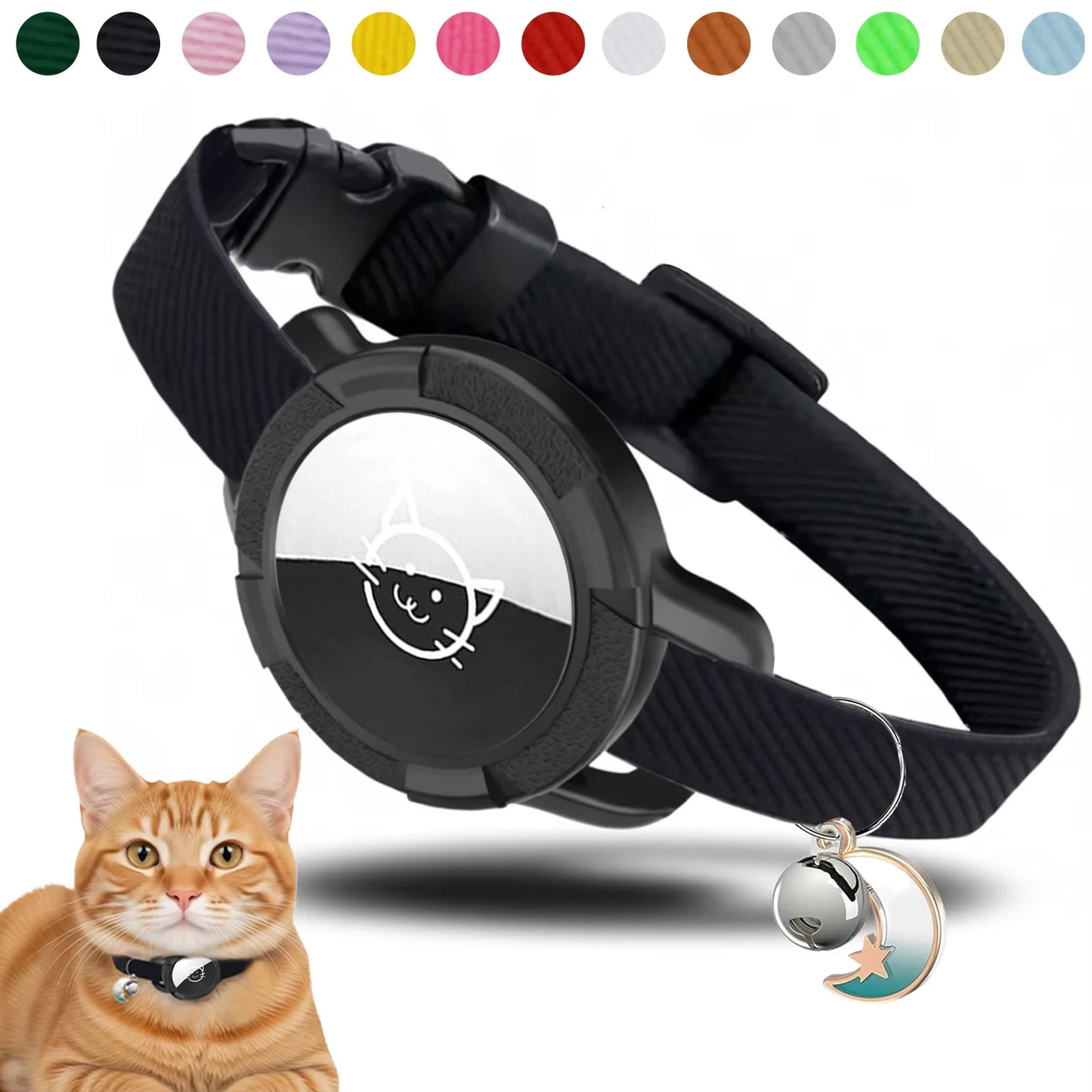 Fashion Anti-lost AirTag Cat Collar, Elastic Collar with Bell & GPS Tracking Holder Case for Cats Puppies（Tracker not included）