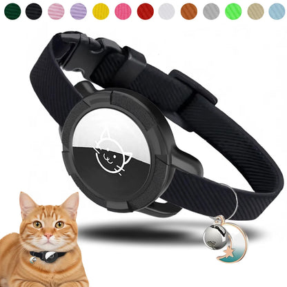 Fashion Anti-lost AirTag Cat Collar, Elastic Collar with Bell & GPS Tracking Holder Case for Cats Puppies（Tracker not included）