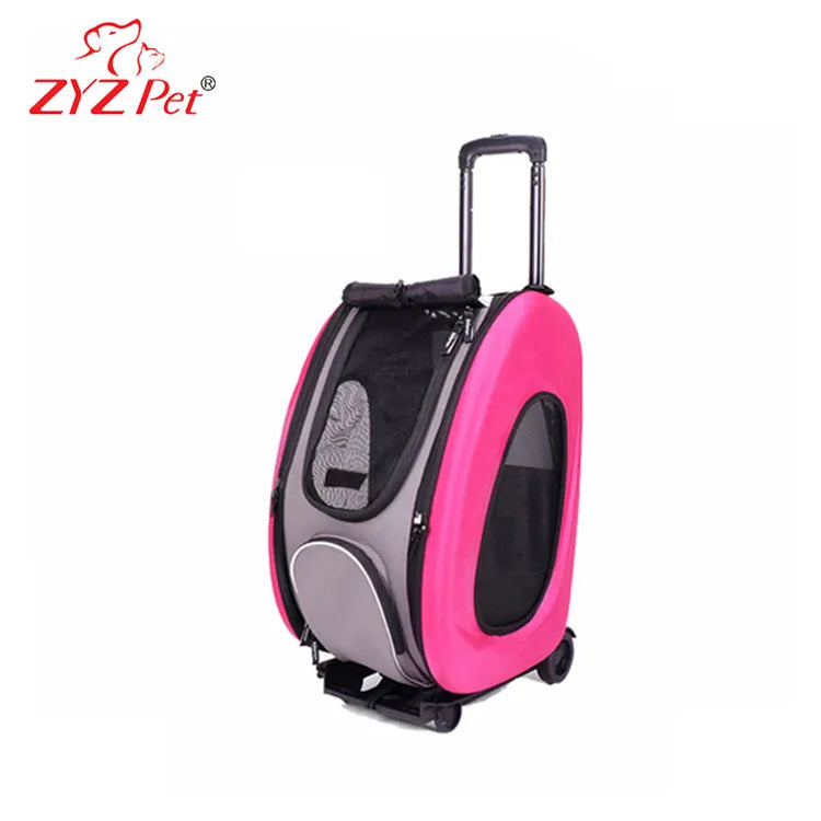 Approved Cat and Dog Travel Stroller Mesh Breathable Roll Wheels Pet Carrier Backpack with Animal Pattern