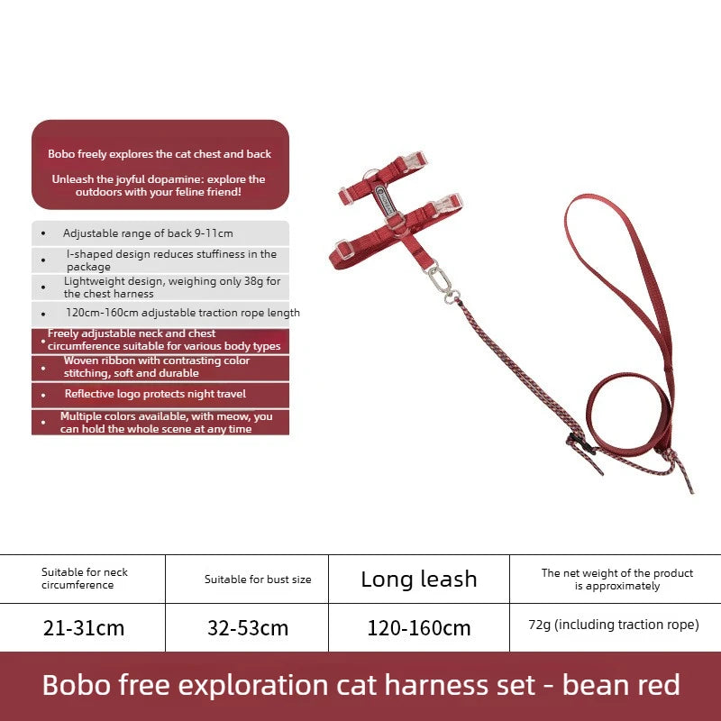 Adjustable H-Style Cat Harness Set, 38g Lightweight Escape Proof Breathable Kitten, Reflective & 120-160cm Leash