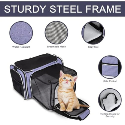 Cat Carrier Bag Airline Approved Pet Travel Carrier Soft Side with Fleece Pad 5 Sides Open Doors 3 Sides Expandable Foldable Do