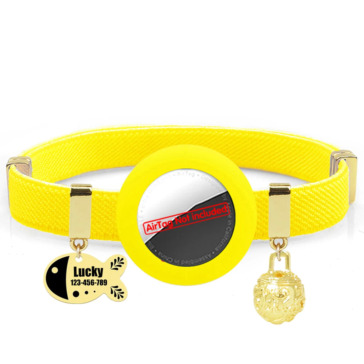 Customized AirTag Cat Collar with Bell, Name Tag & Holder