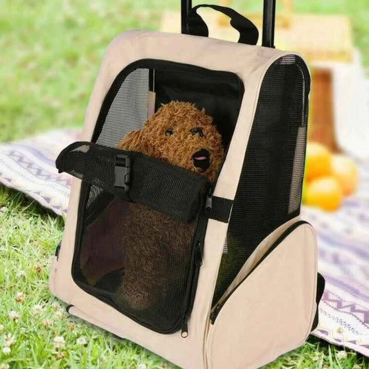 Portable Travel Pet Bag Trolley Case Double Shoulder Cat Backpack Dog Outing Rolling Luggage Dual Shoulder Travel Holder