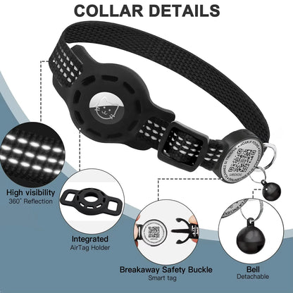 Cat GPS Collar with QR Code & AirTag Case – Reflective Breakaway