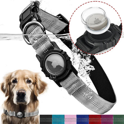 Airtag Dog Collar with Waterproof AirTag Case, Reflective Soft Padded & Safety Air Tag Pet Collar Adjustable for Large Dogs