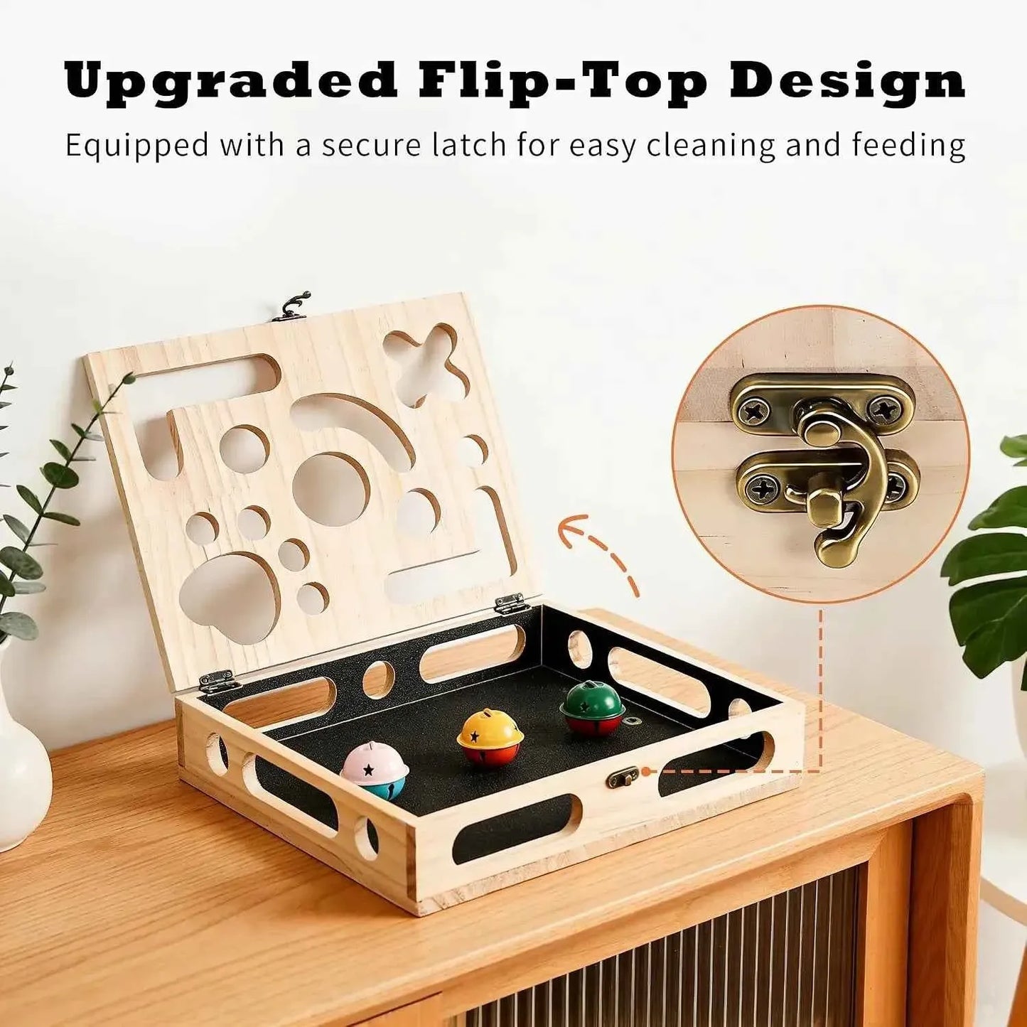 Cat Nail File Enrichment Box – Wooden Puzzle Scratcher with Claw Care, Wand & 3 Balls