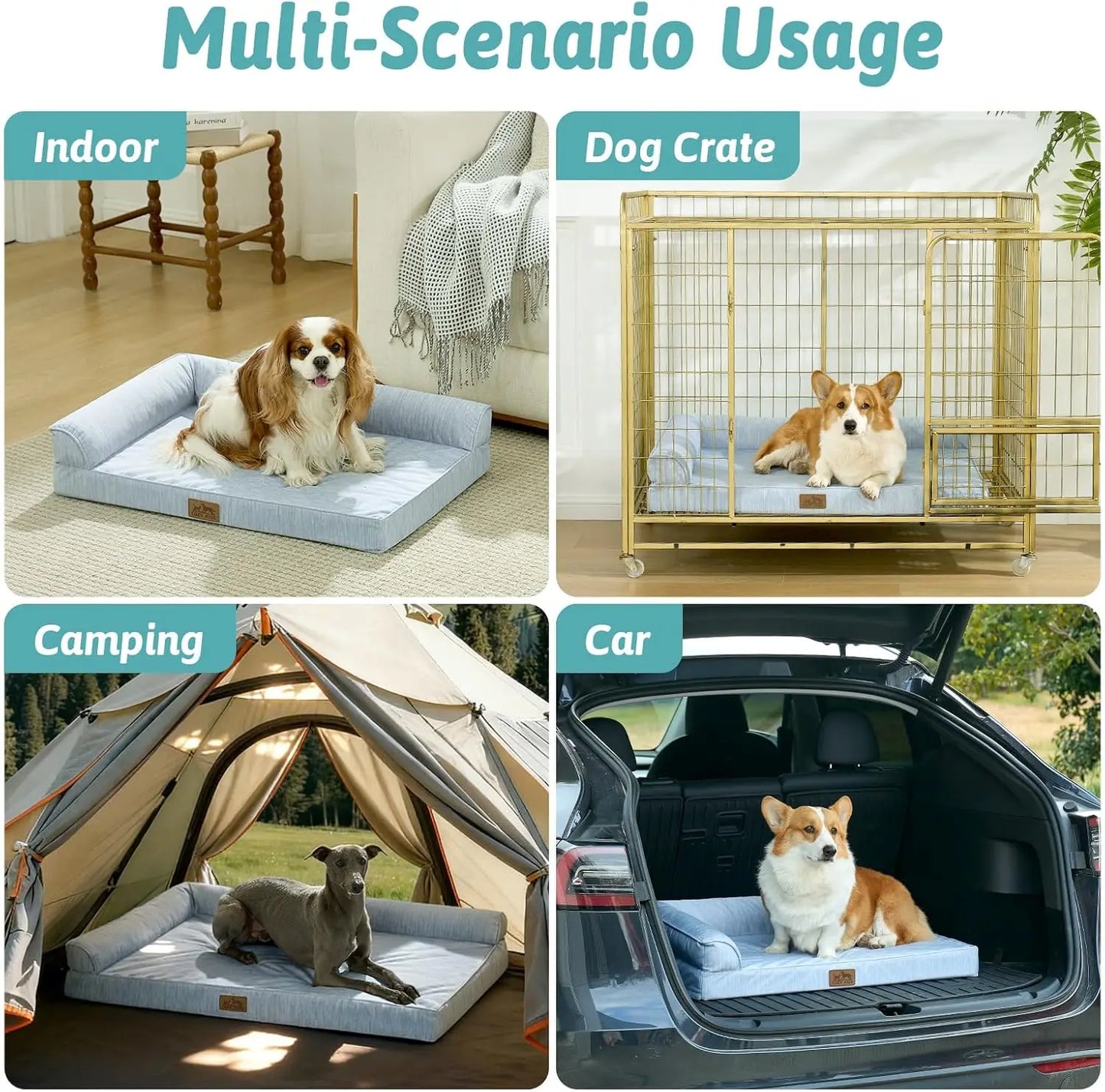 Orthopedic Cooling Dog Bed with Removable Cover, Waterproof Lining, Non-Slip Bottom, 36x27x6.5 Inches Blue