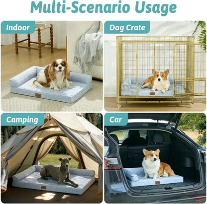 Orthopedic Cooling Dog Bed with Removable Cover, Waterproof Lining, Non-Slip Bottom, 36x27x6.5 Inches Blue
