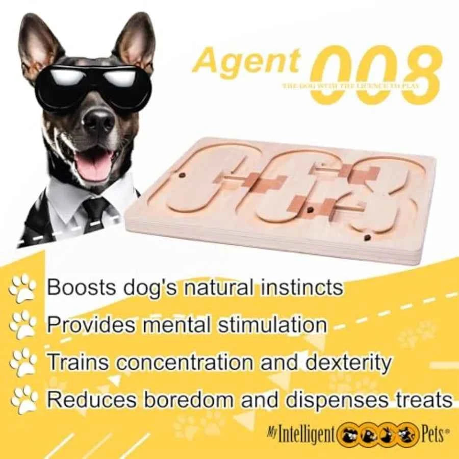 Agent 008 - Interactive Wooden Puzzle Toy for Dogs Fun Brain Game for Intelligence Training Challenging Mental Stimulation for