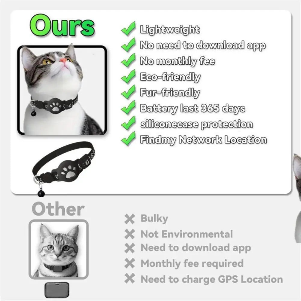 Cat Collar Compatible with Apple Airtag with Bell Adjustable Safety Buckle Reflective GPS Collar for Kittens Puppies