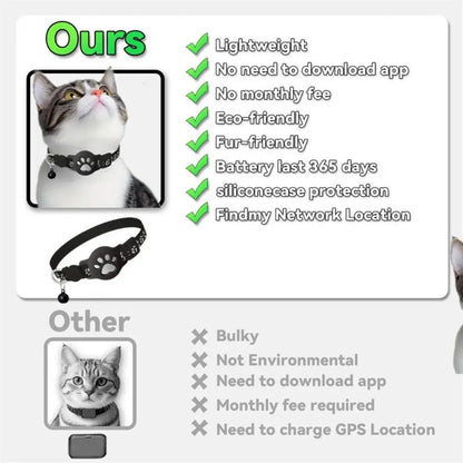 Cat Collar Compatible with Apple Airtag with Bell Adjustable Safety Buckle Reflective GPS Collar for Kittens Puppies