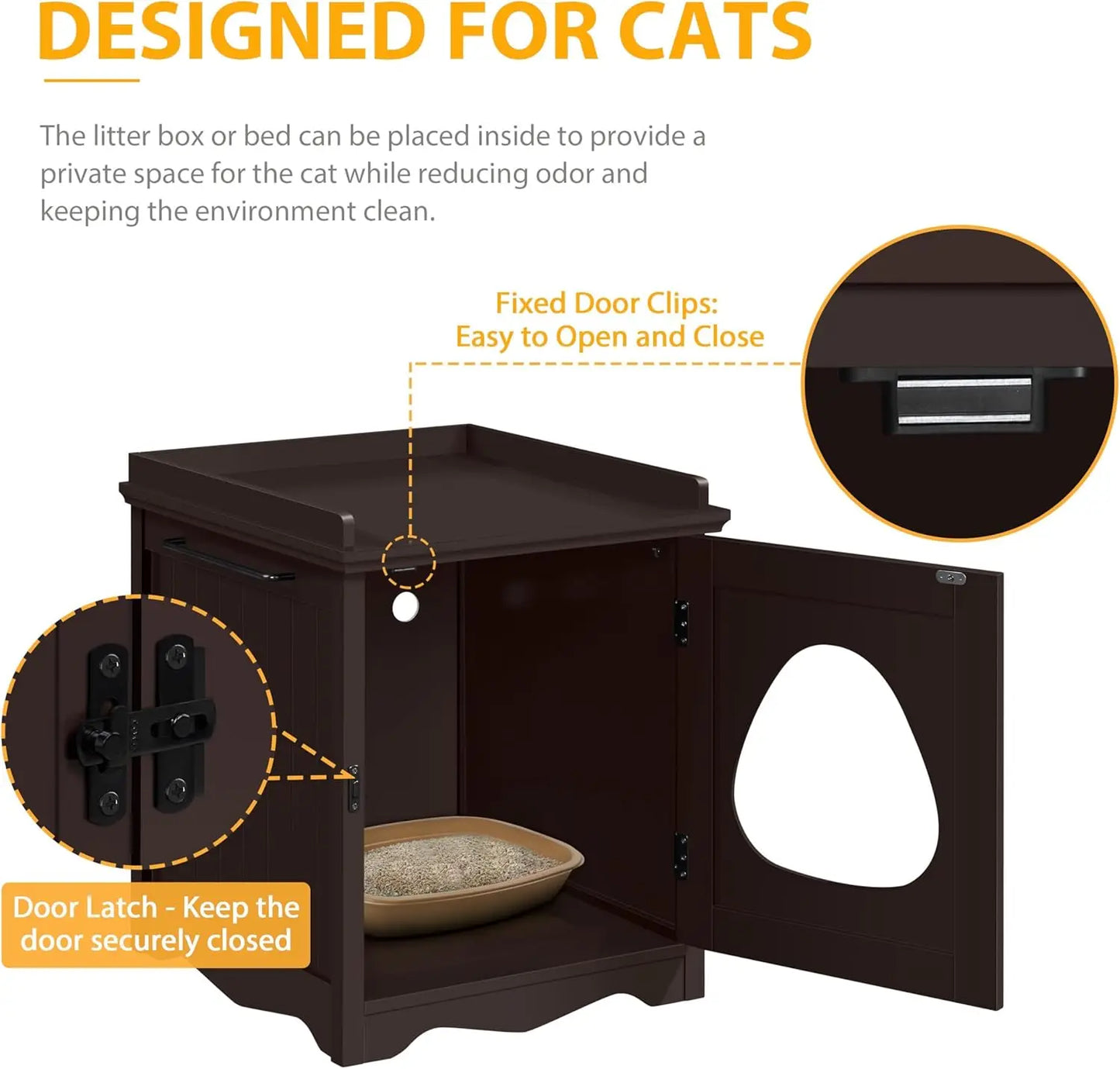 Hidden Cat Litter Box Furniture, Side Table with Towel Bar, Wooden Enclosure, Indoor Pet House, Espresso