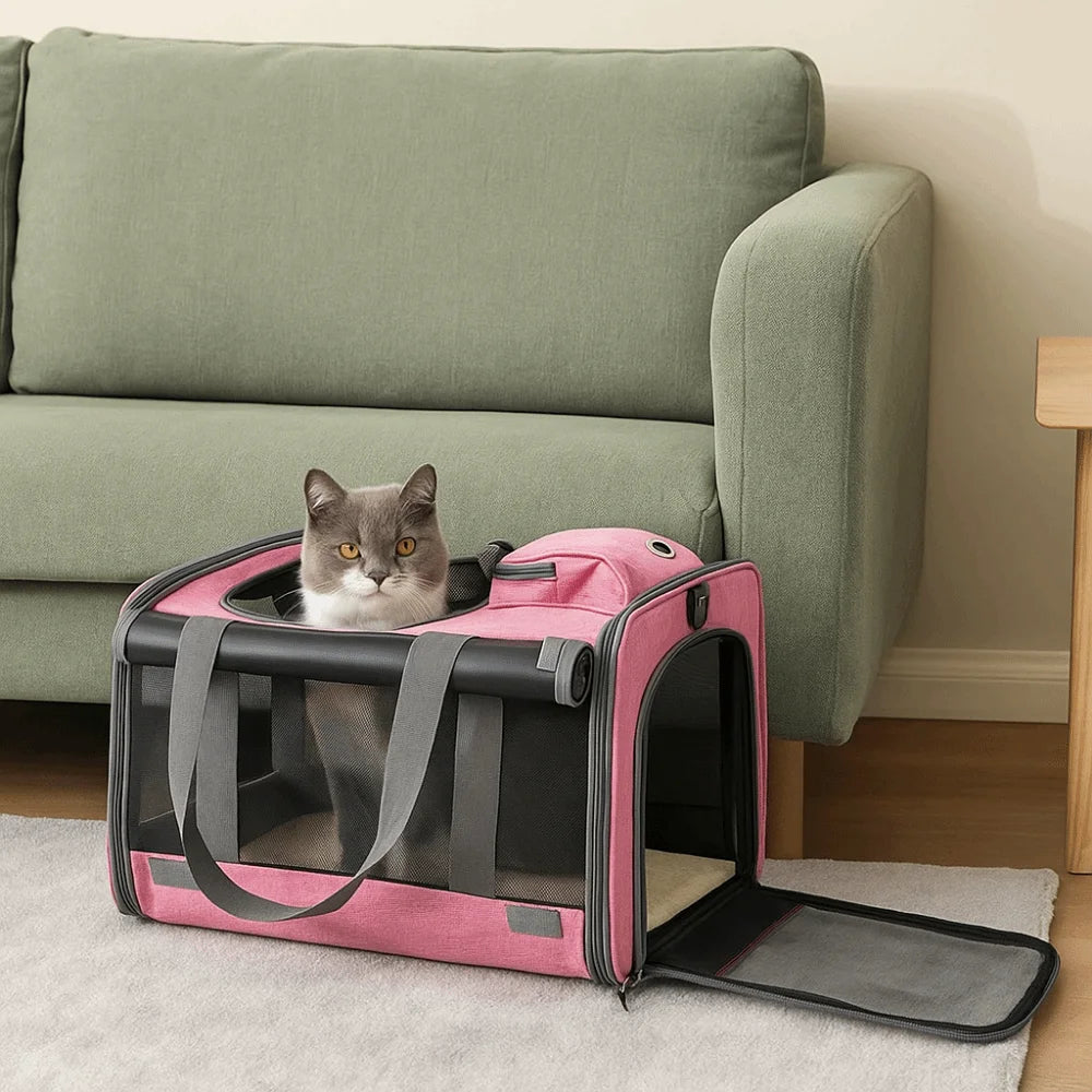 Oxford Cloth Cat Carrier Handbag Breathable Soft Sided Pet Carrying Bag Large Capacity Foldable Pet Carrier Reptiles Squirrels